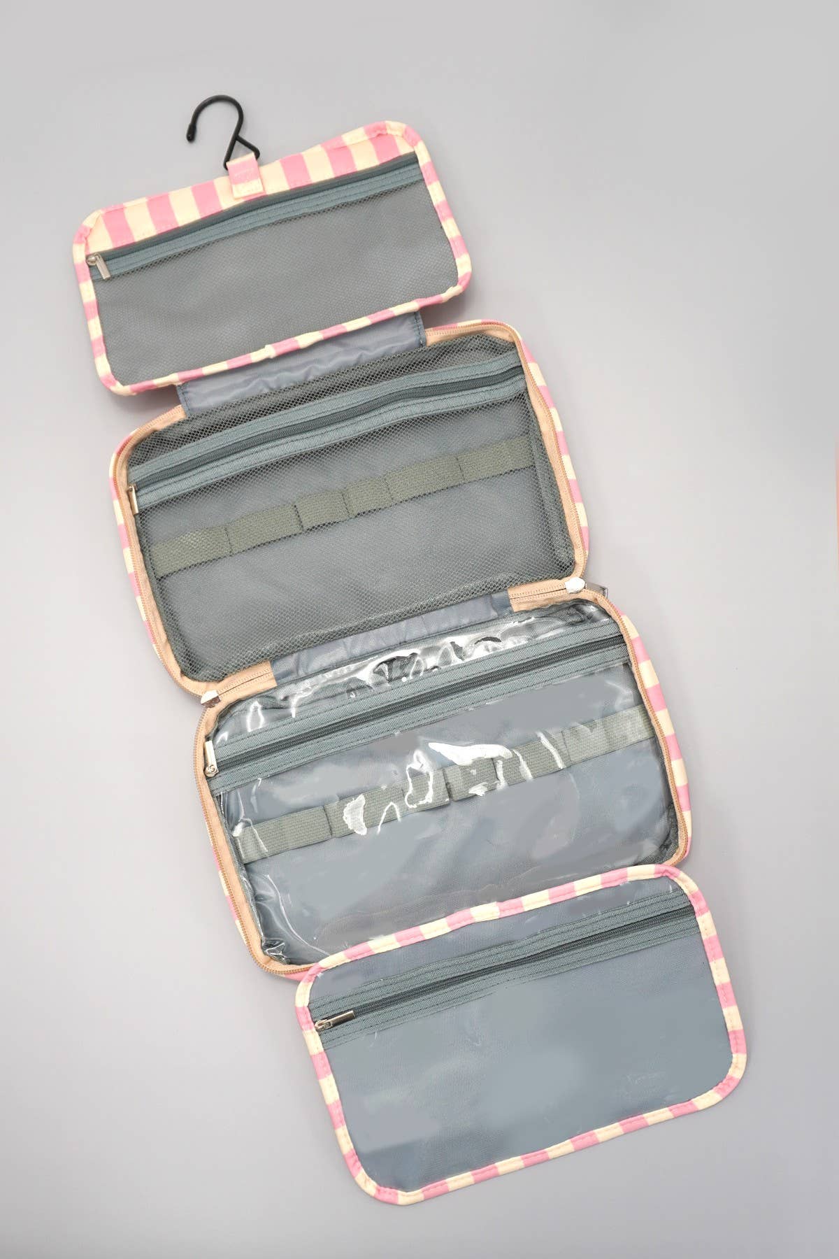 Josslyn Striped Hanging Toiletry & Makeup Organizer Bag Pink Green