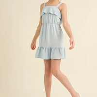 HEART & ARROW STRAPPY RUFFLE DRESS BLUE