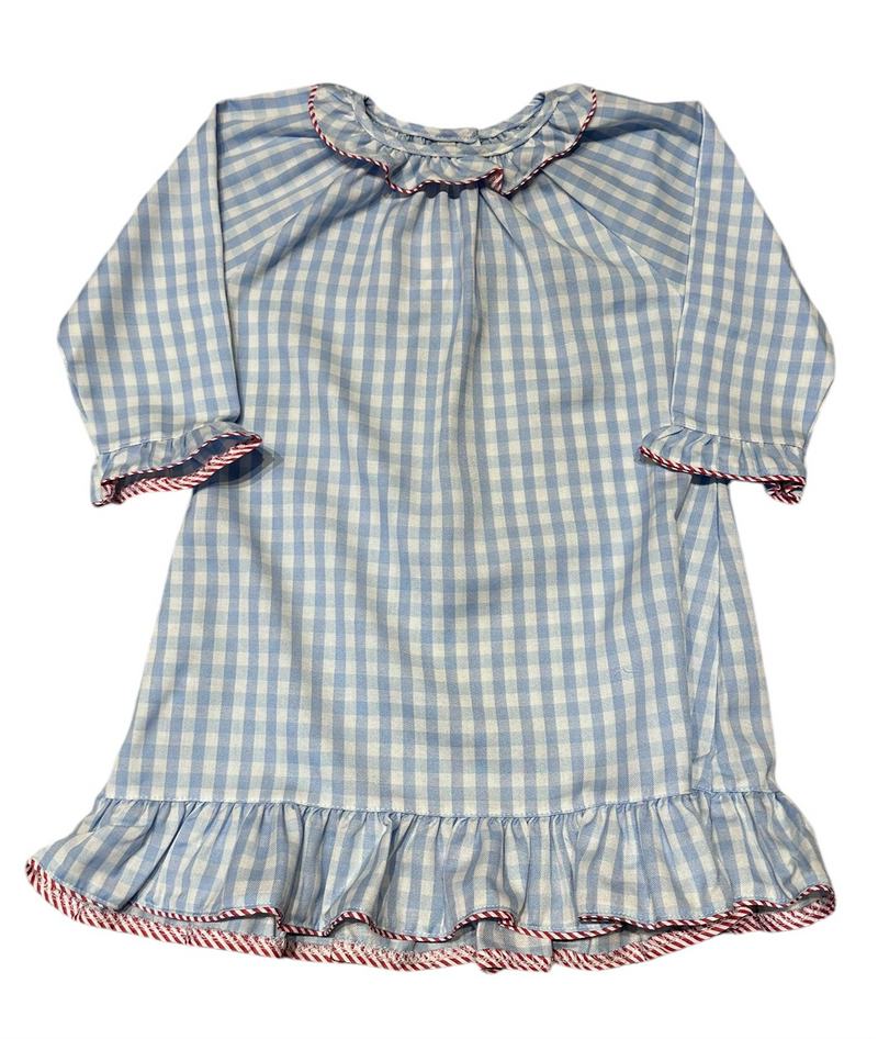 SWEET DREAMS BLUE GINGHAM WITH RED STRIPE TRIM GOWN