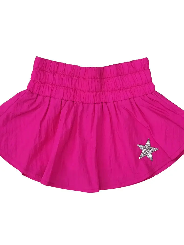 LITTLE OLIN FUSHIA GATHERED DOUBLE LAYERED MINI SKORT