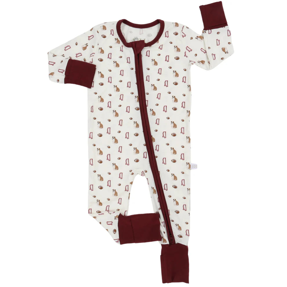Maroon Bulldog Double Zipper Romper