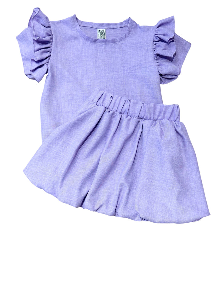 ERGE TWO TONE LINEN RUFFLE SKIRT SET