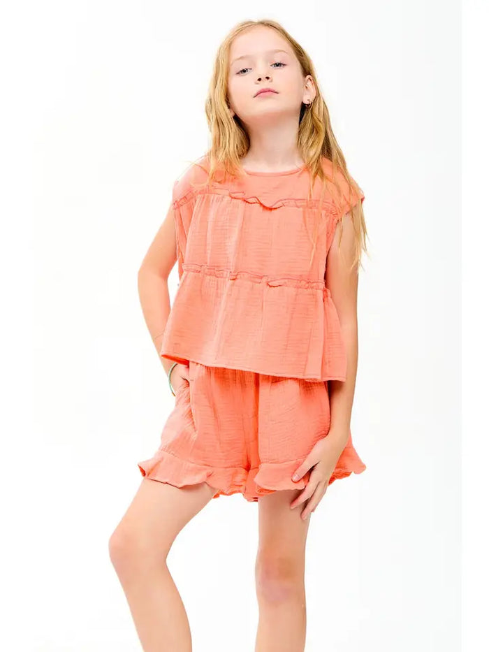 Cotton Gauze Skort Set Coral