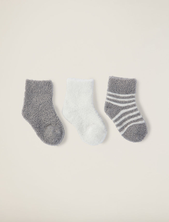 BAREFOOT DREAMS COZYCHIC LITE INFANT SOCK SET PEWTER/PEARL