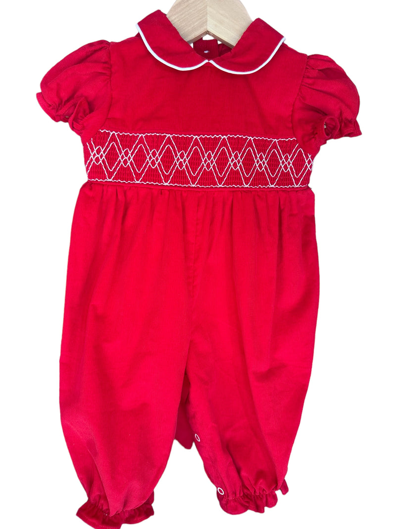 BABY BLESSINGS WHITE GEOMETRIC ON RED CORA ROMPER