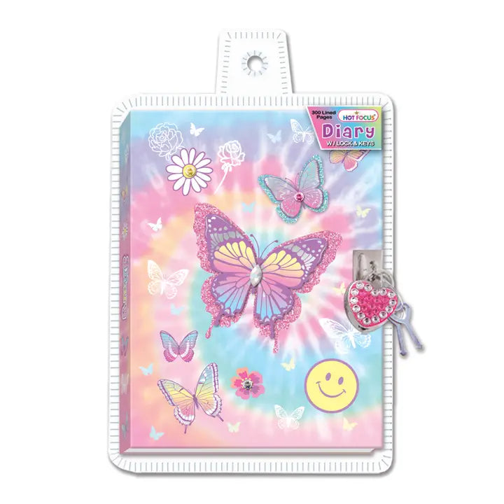 HOT FOCUS DIARY WITH LOCK AND KEYS TIE DYE BUTTERFLY