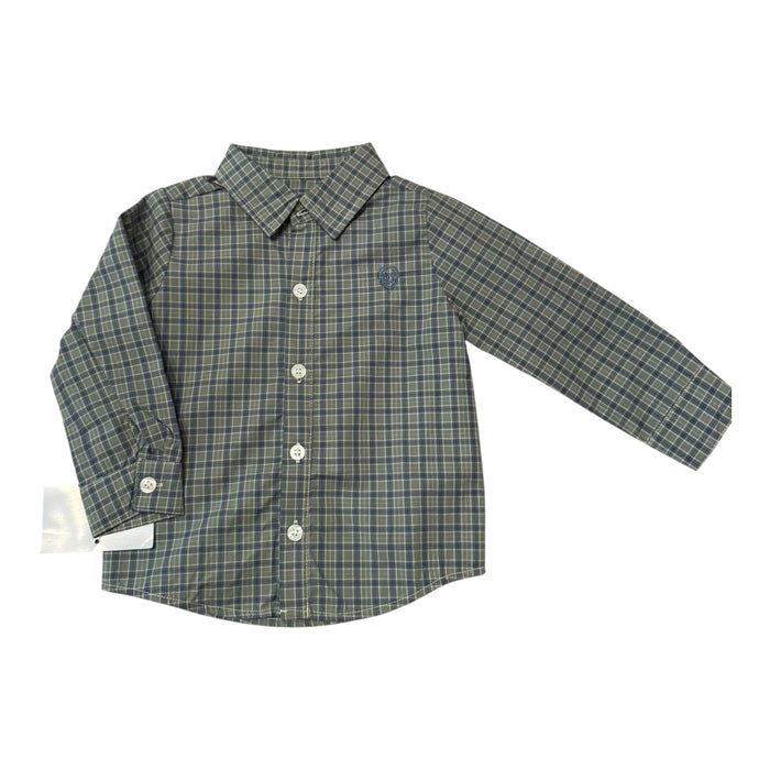 Boys Button Down Green Plaid