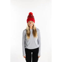 PUFFER FAUX FUR POM BEANIE RED