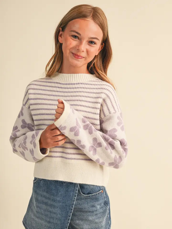 Heart and Arrow Girls Drop Shoulder Sweater Lilac