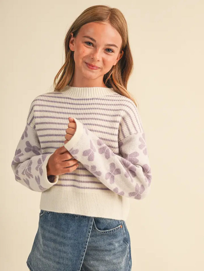 Heart and Arrow Girls Drop Shoulder Sweater Lilac