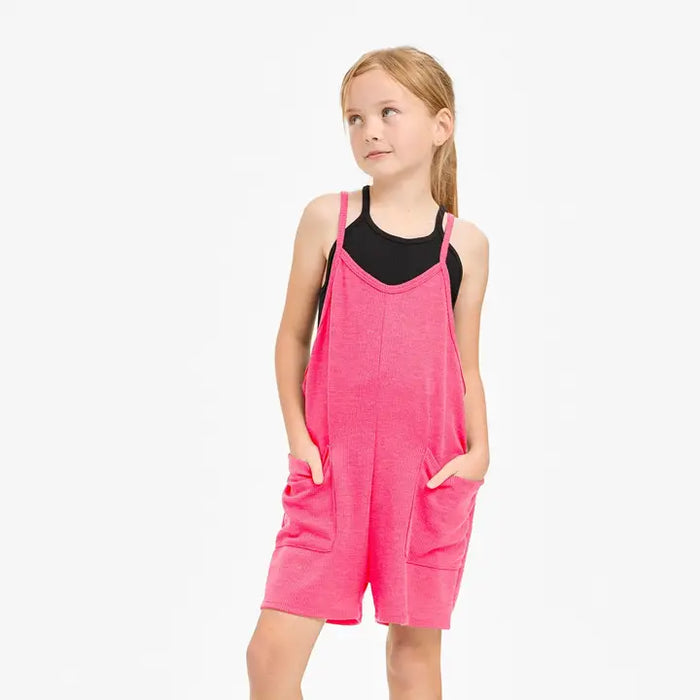 GOOD GIRL TWO POCKET THERMO OVERALL ROMPER HOT PINK