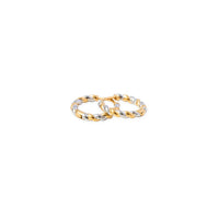 Two interlocking twisted rope-style rings in a two-tone gold and silver finish, shown on a plain white background.