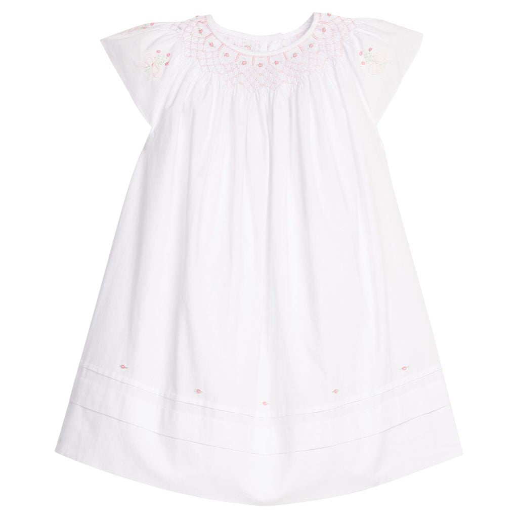 SMOCKED BISHOP DRESS PINK ROSES