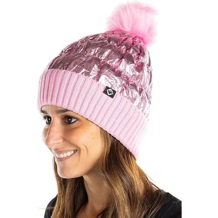 FAUX FUR PUFFER POM BEANIE PINK