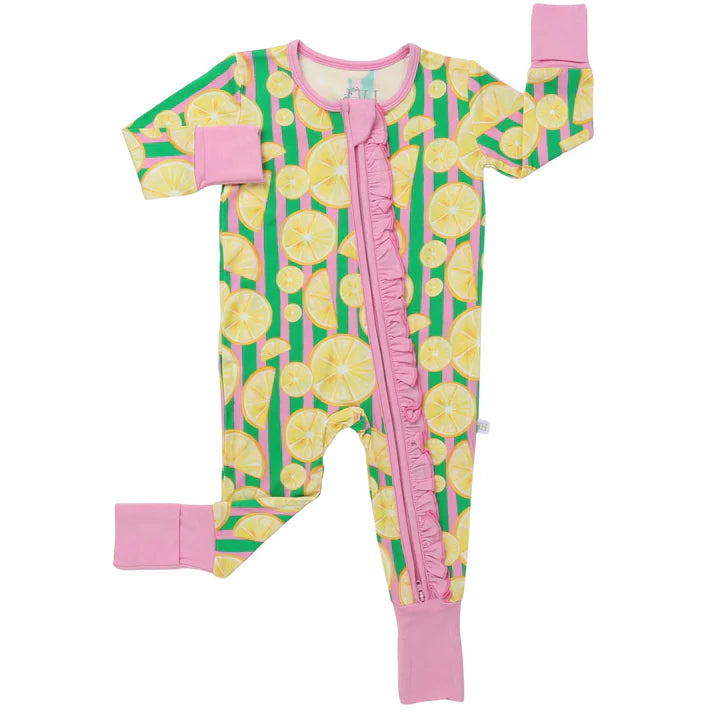 Lemon Ruffle Double Zipper Romper