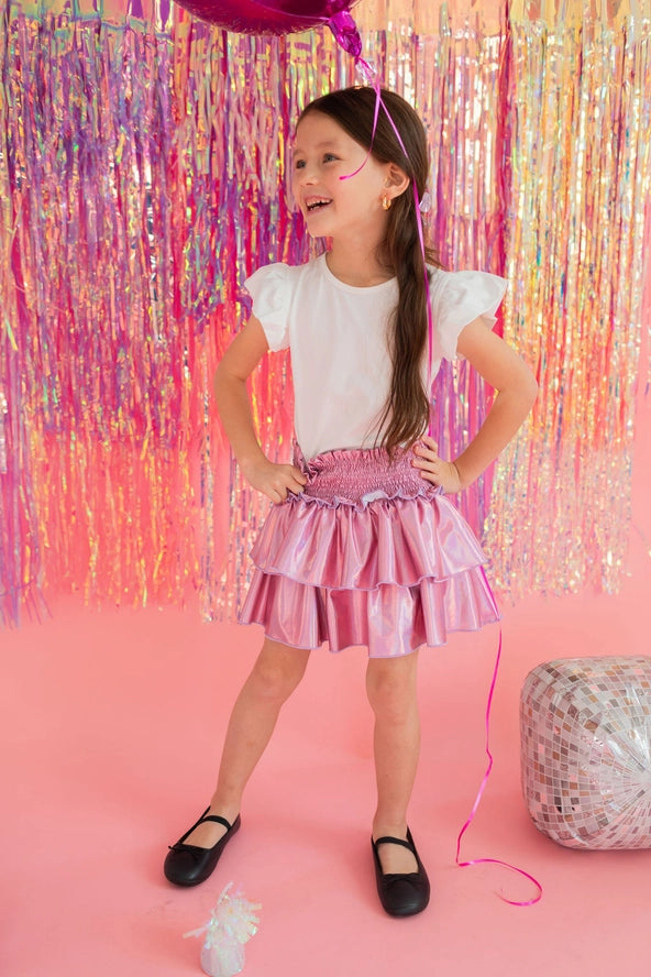 OLLIE JAY RUFFLE SKORT IN PINK LAME