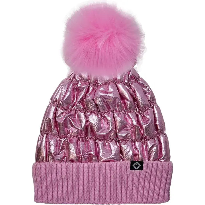 FAUX FUR PUFFER POM BEANIE PINK