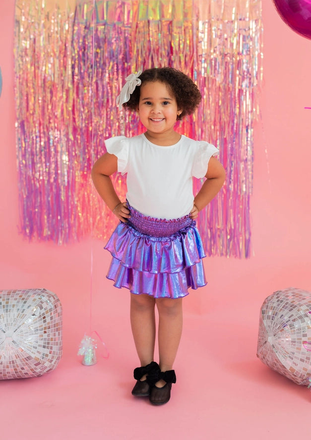 OLLIE JAY RUFFLE SKORT IN PURPLE LAME