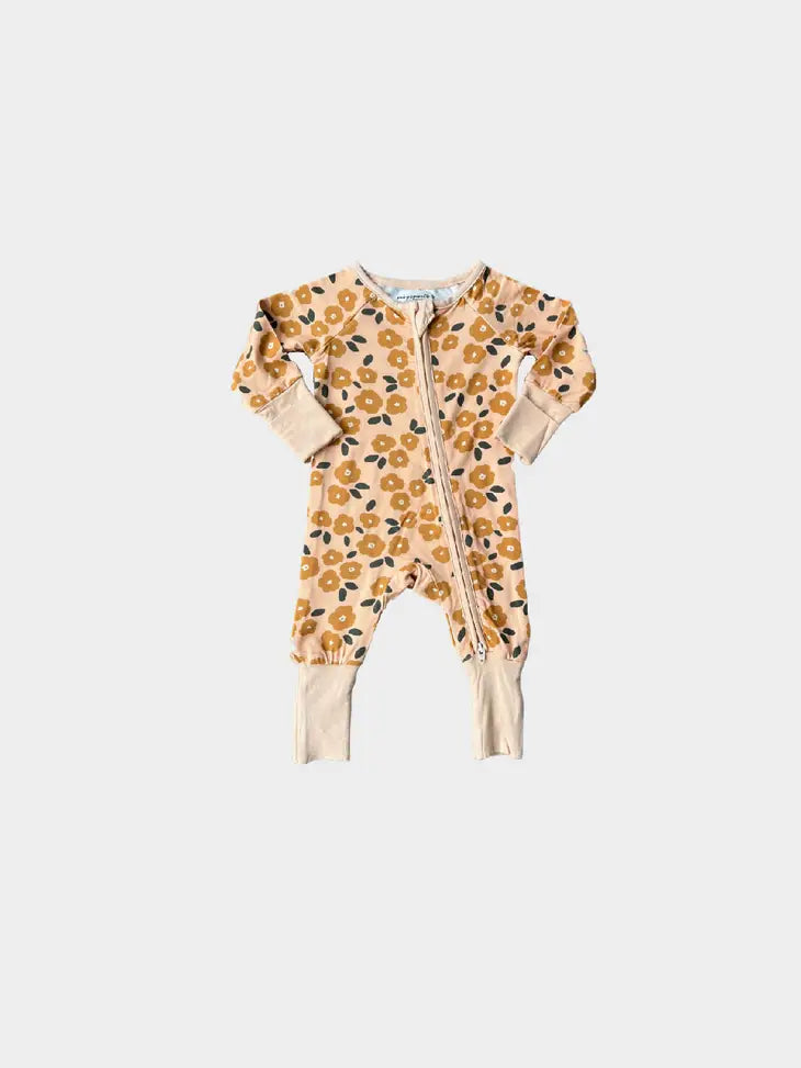 BABY SPROUTS FOOTLESS ROMPER GOLD FLORAL