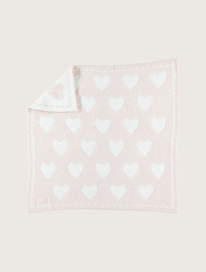 BAREFOOT DREAMS COZY CHIC DREAM RECEIVING BLANKET PINK WHITE HEARTS