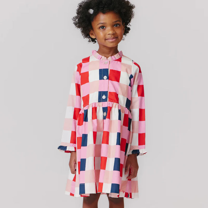 PINK CHICKEN AUTUMN DRESS NAVY RED CHECK