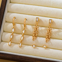 Geometric Baguette Stud & Chain Trio Earring Set