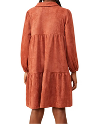 Girls Open Collar Vegan Suede Swing Dress