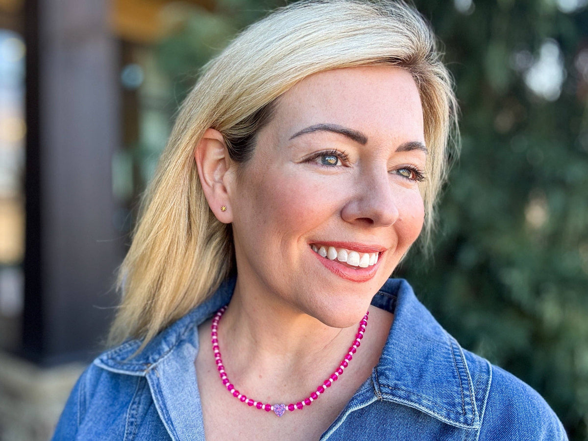 KARLEY NECKLACE PINK WITH PURPLE OPAL HEART