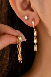 Geometric Baguette Stud & Chain Trio Earring Set