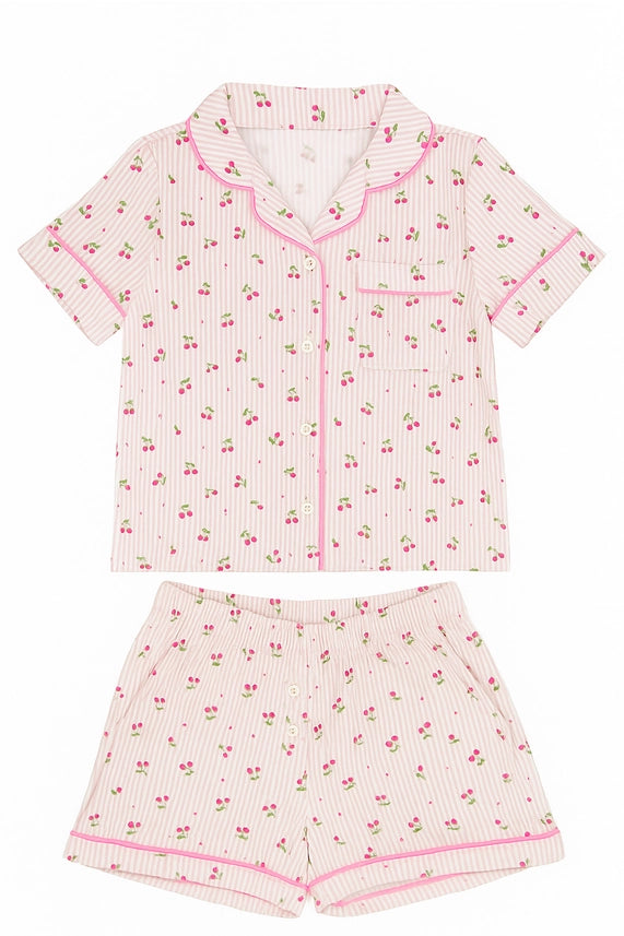 CHERRY STRIPE JERSEY SHORT PJ SET