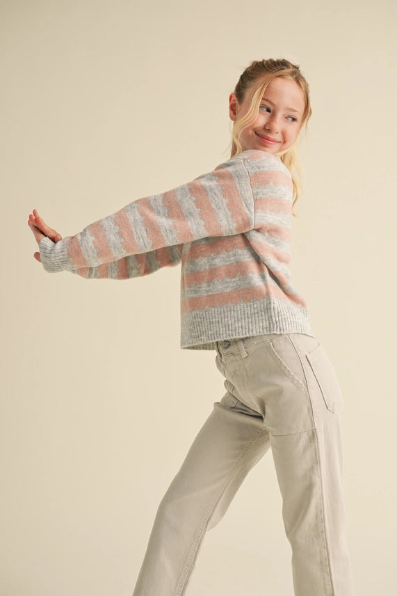 HEART AND ARROW TWEEN CREWNECK STRIPE SWEATER