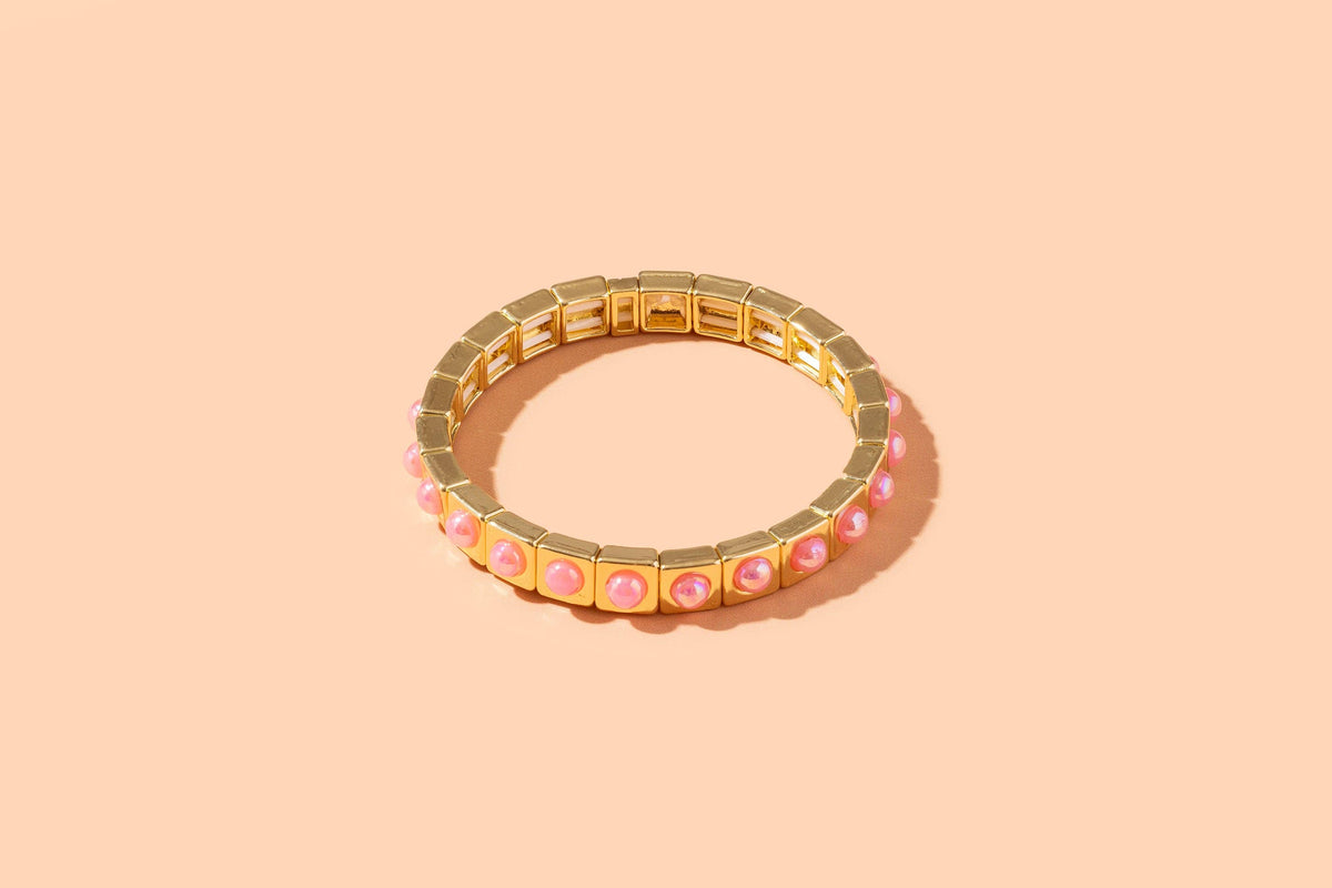 MAEVE ENAMEL STRETCH BRACELET PINK PEARLS