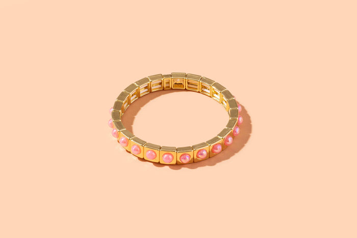 MAEVE ENAMEL STRETCH BRACELET PINK PEARLS