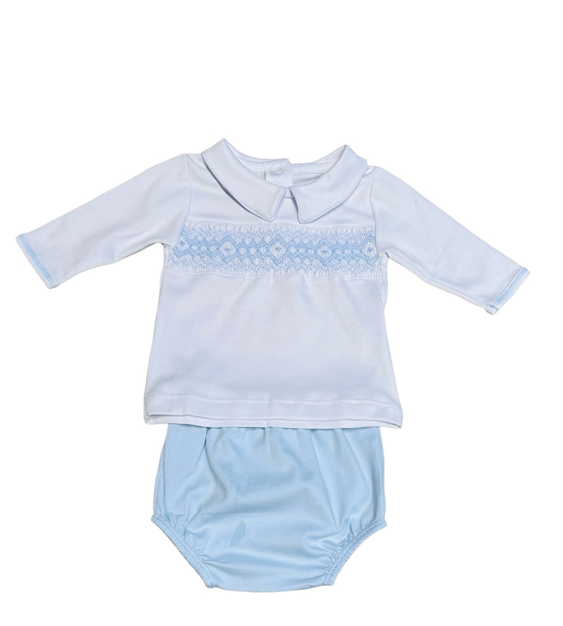 MAGNOLIA BABY AVA & ARCHIE BLUE SMOCKED COLLARED DIAPER COVER SET