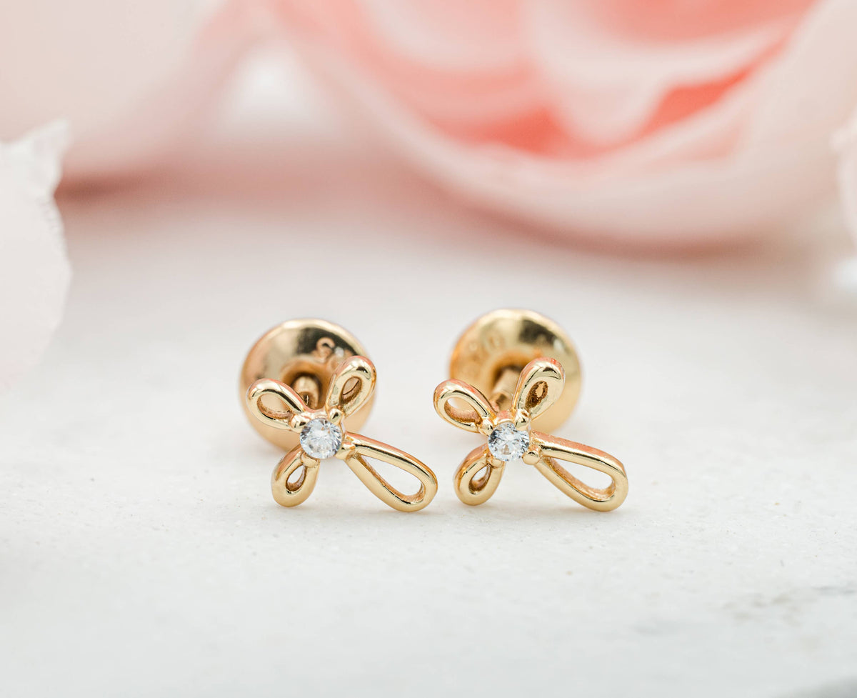 14K Gold-Plated Cross Earrings for Baptism or Communion Gift