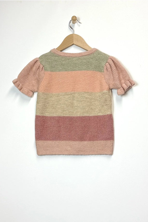 HEART AND ARROW TWEEN PUFF SLEEVE CROPPED SWEATER