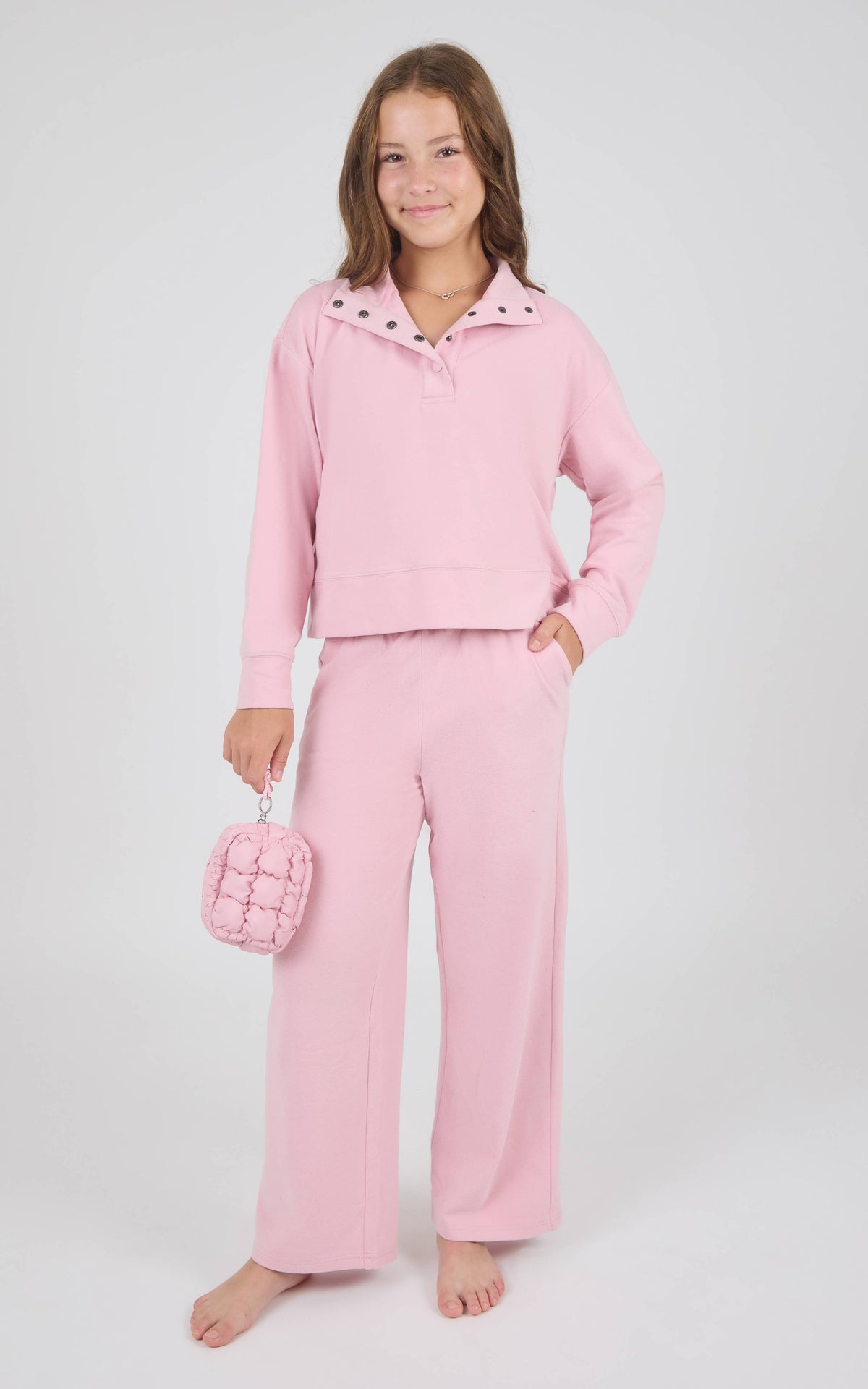 Tween Girls Mock Neck Pullover Set Bubble Bag Bleached Mauve