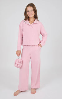 Tween Girls Mock Neck Pullover Set Bubble Bag Bleached Mauve
