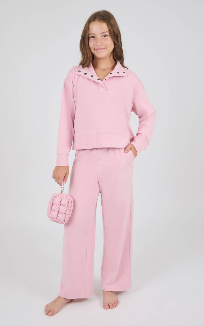 Tween Girls Mock Neck Pullover Set Bubble Bag Bleached Mauve