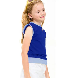 Color Blocked Sleeveless Layered Top Blue