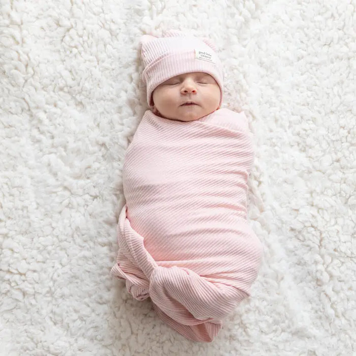 BELLA TUNNO BLUSH RIB SWADDLE & BEANIE SET