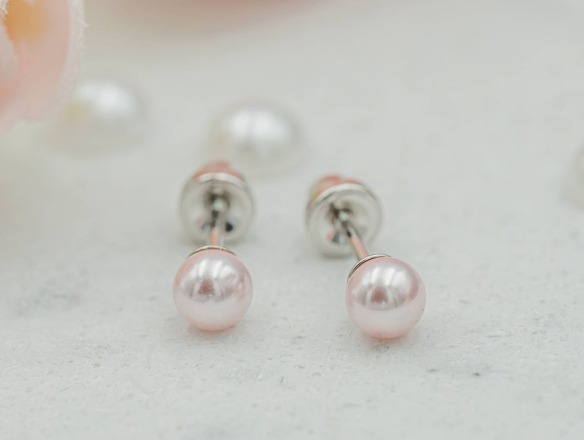 Cherished Moments Sterling Silver Pink Pearl Screw Back Earrings