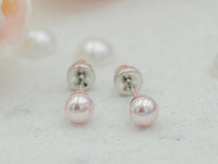 Cherished Moments Sterling Silver Pink Pearl Screw Back Earrings