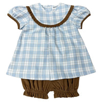 ISHTEX BLUE/KHAKI PLAID BLOOMER SET