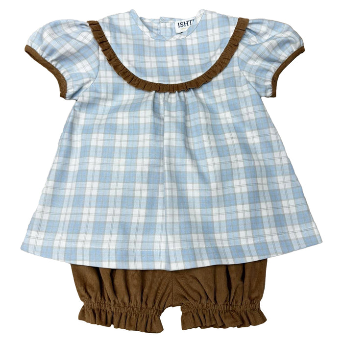 ISHTEX BLUE/KHAKI PLAID BLOOMER SET