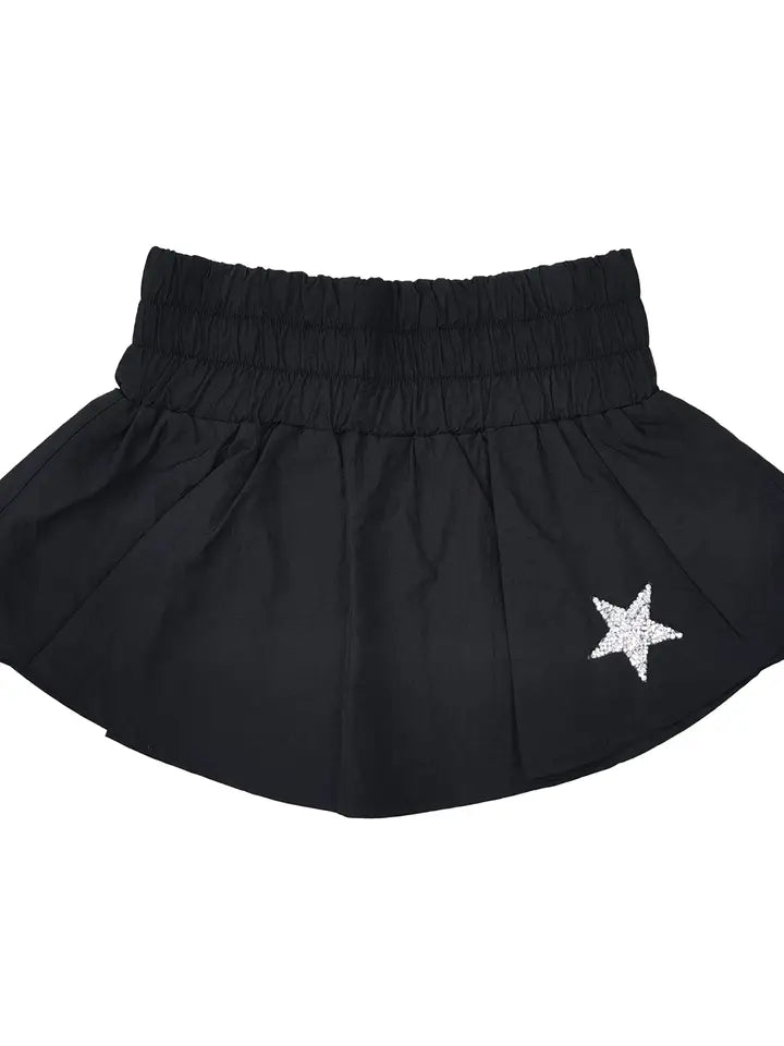 LITTLE OLIN BLACK GATHERED DOUBLE LAYERED MINI SKORT