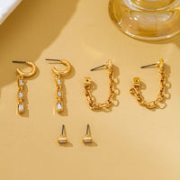 Geometric Baguette Stud & Chain Trio Earring Set