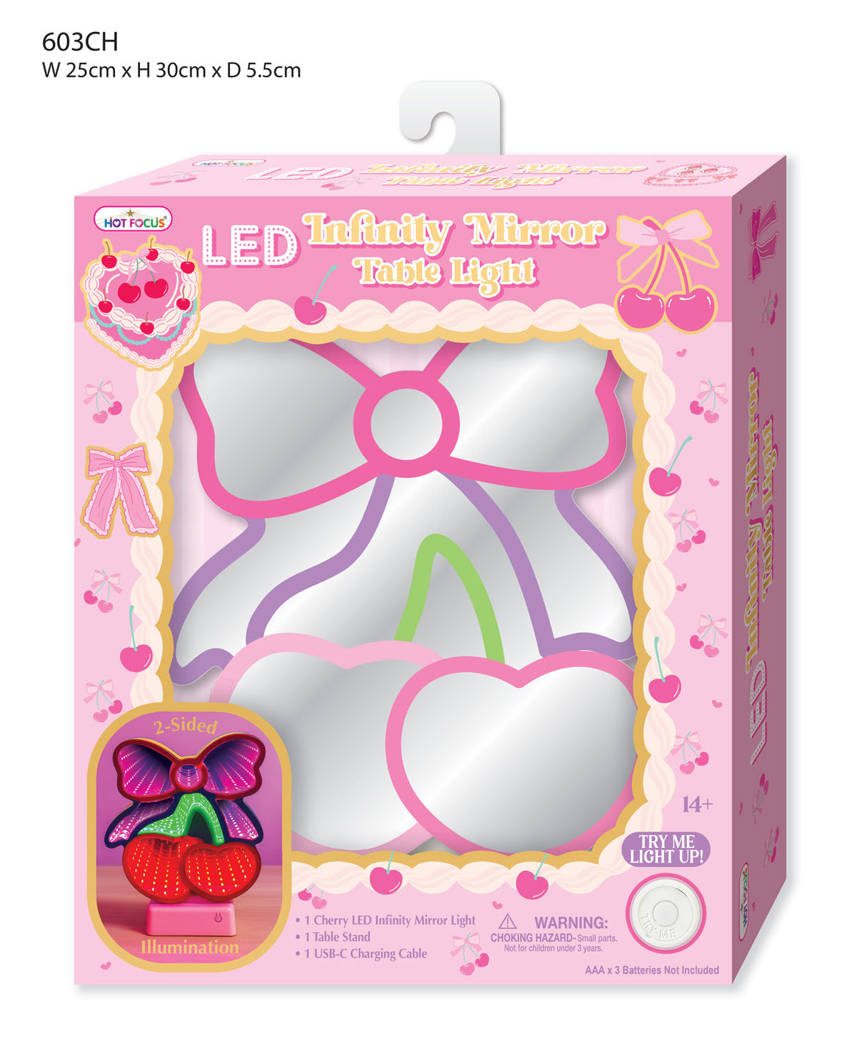 LED INFINITY MIRROR TABLE LIGHT CHERRY