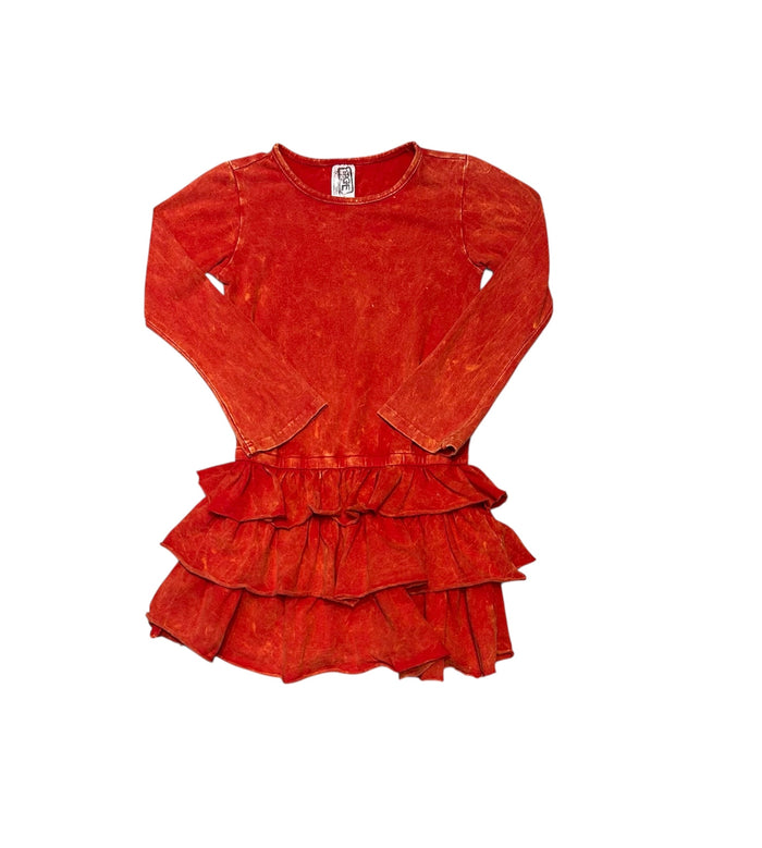 ERGE VINTAGE WASHED RUFFLE DRESS RED
