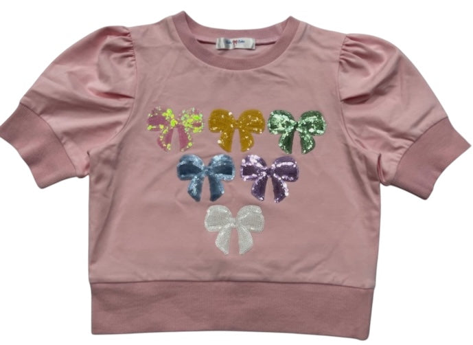 LULU BEBE LILY BOWS SEQUIN PUFF TOP